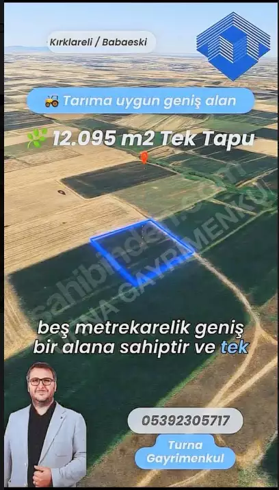KIRKLARELİ BABAESKİDE YATIRIM FIRSATI 12 DÖNÜM SATILIK TARLA